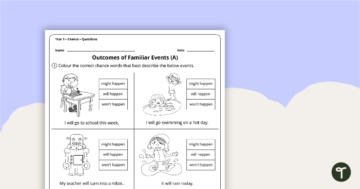 Chance Worksheets - Year 1 teaching resource