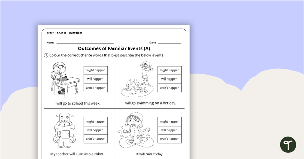 Preview image for Chance Worksheets - Year 1 - teaching resource