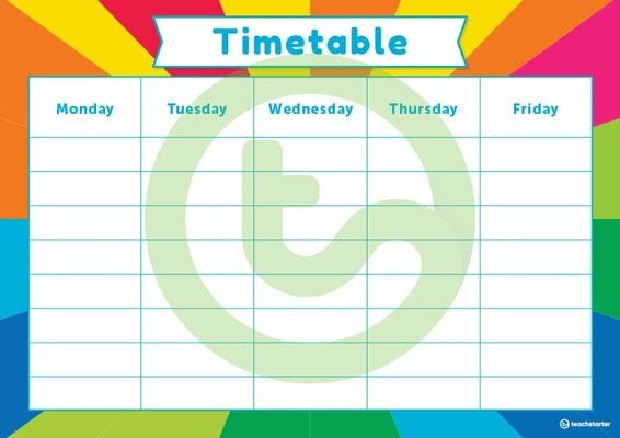 Rainbow Starburst - Weekly Timetable teaching resource