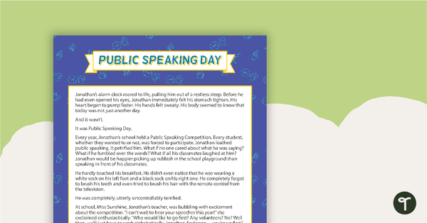 Go to Comprehension - Public Speaking Day teaching resource