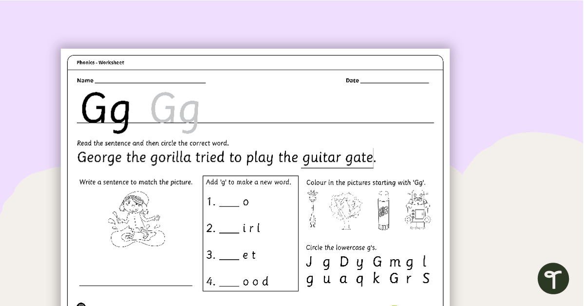 Letter Gg - Alphabet Worksheet teaching resource