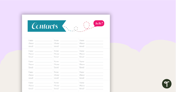 Chevrons Printable Teacher Diary - Contacts Page teaching resource