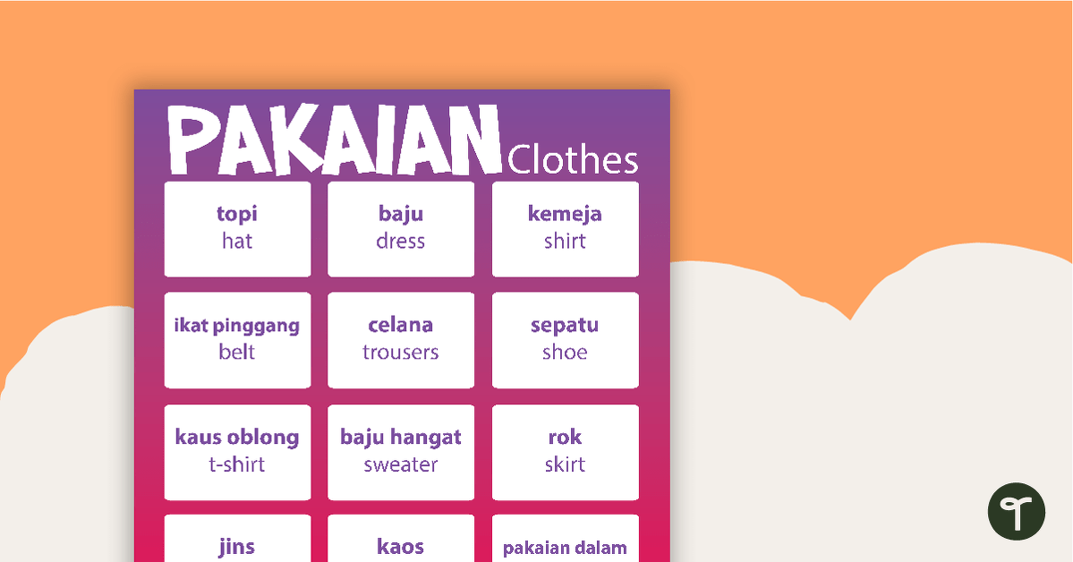 Clothes - Indonesian Language Poster teaching resource