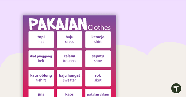Clothes - Indonesian Language Poster teaching resource