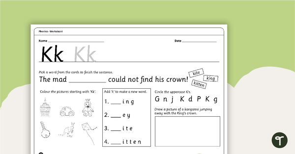 Letter Kk - Alphabet Worksheet teaching resource