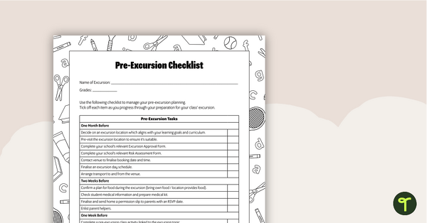 Pre-Excursion Checklist teaching resource