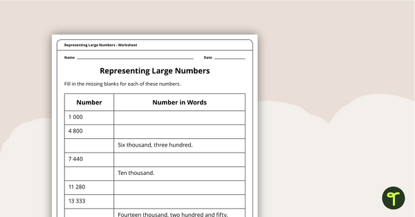 Preview image for Representing Large Numbers Worksheet - teaching resource