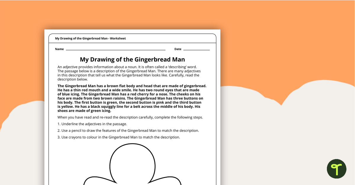 My Drawing of the Gingerbread Man Worksheet teaching resource