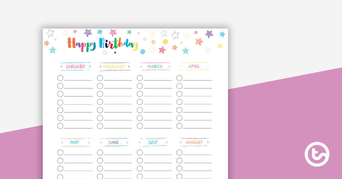 Chalkboard Printable Teacher Planner - Birthdays (Portrait) teaching resource