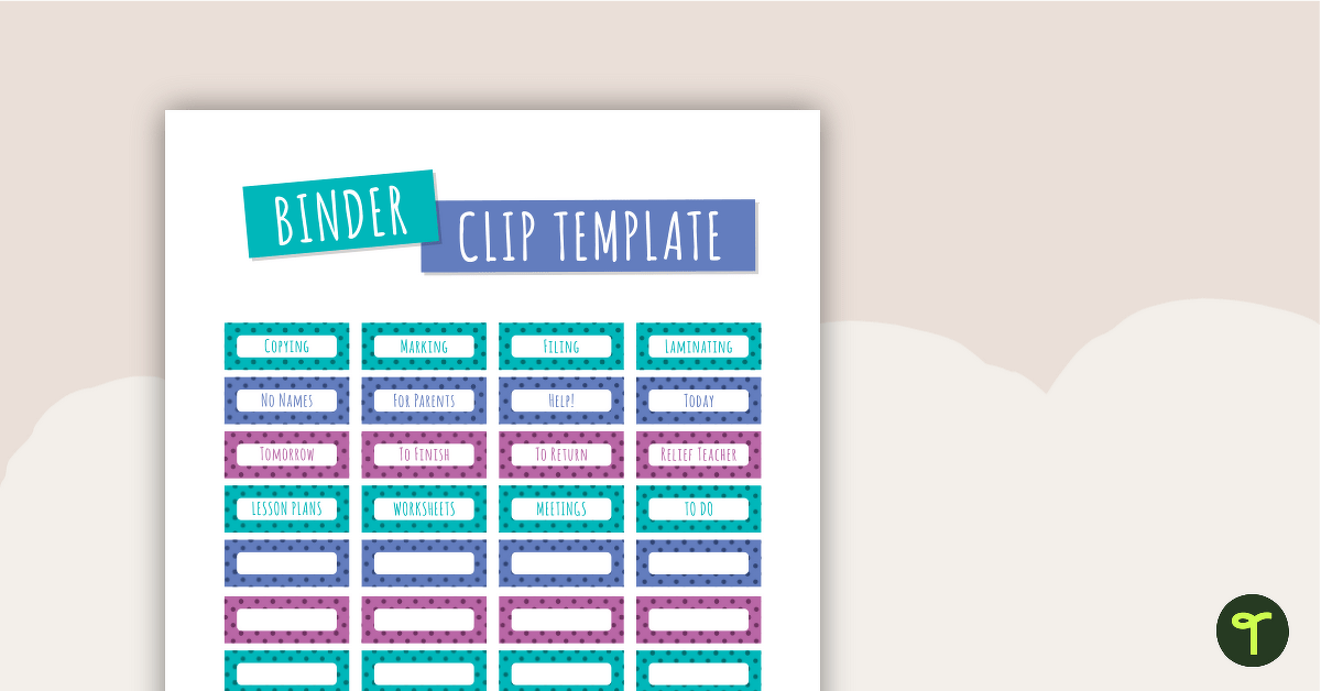 Fold Back Binder Clip Labels and Template teaching resource