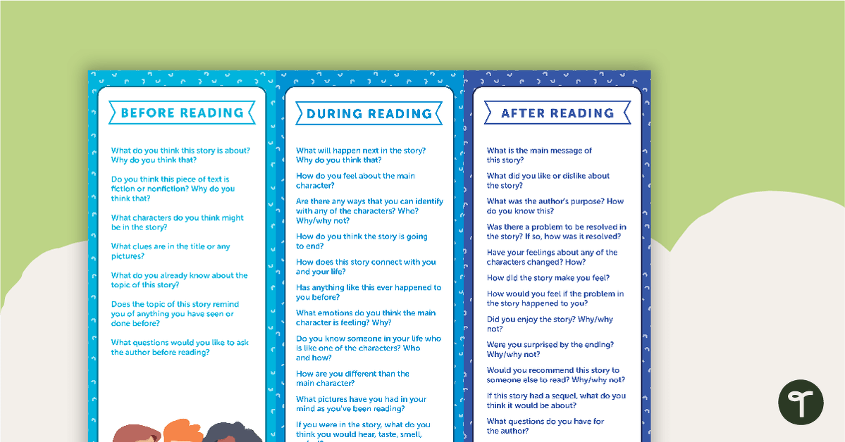 Before, During, and After Reading Fiction - Question Prompts teaching resource