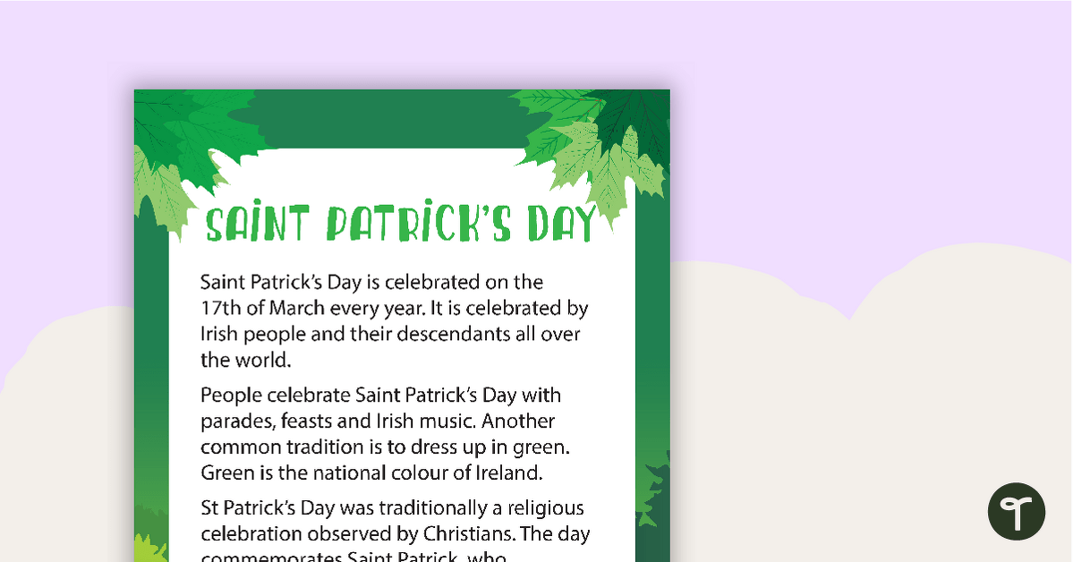 Saint Patrick's Day Information Poster teaching resource