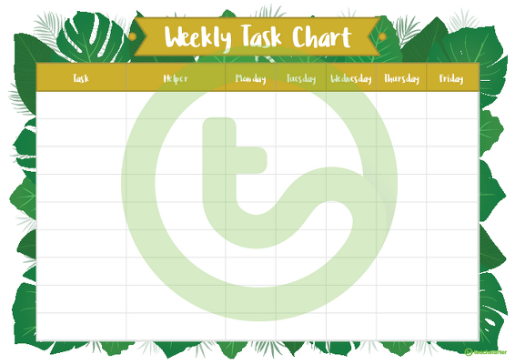 Lush Leaves White - Weekly Task Chart teaching resource