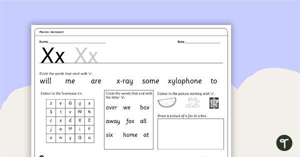 Go to Letter Xx - Alphabet Worksheet teaching resource