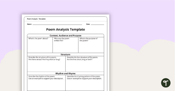 Poetry Analysis Template | Teach Starter