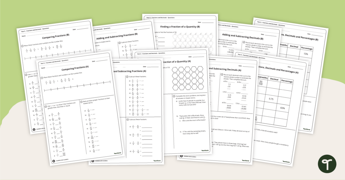 Year 6 Fractions and Decimals Worksheets Bundle teaching resource