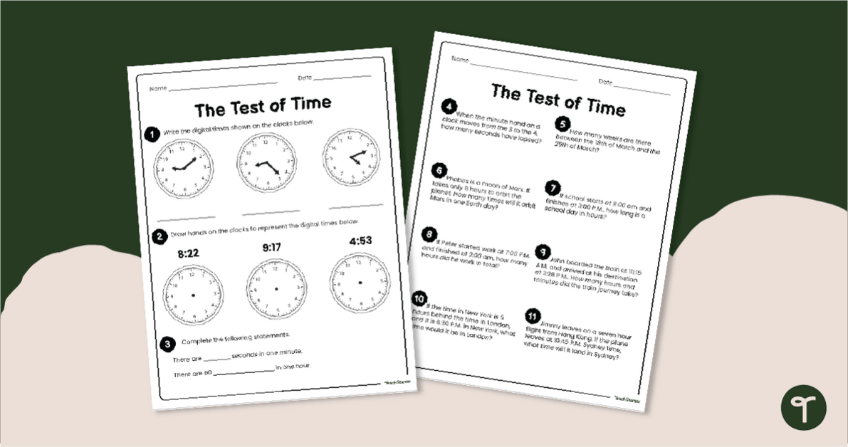 Clock Reading & Elapsed Time Quiz teaching resource