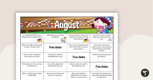 August Writing Prompts - Lower Primary teaching resource