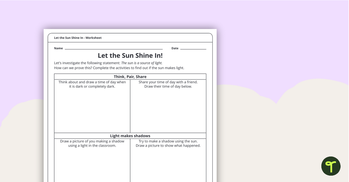Let the Sun Shine In! - Worksheet teaching resource