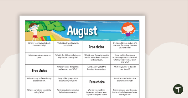 August Writing Prompts - Lower Primary teaching resource