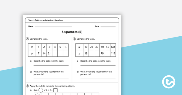 patterns and algebra worksheets year 6 teach starter