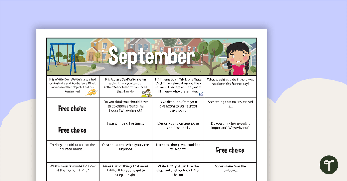 September Writing Prompts - Lower Primary teaching resource