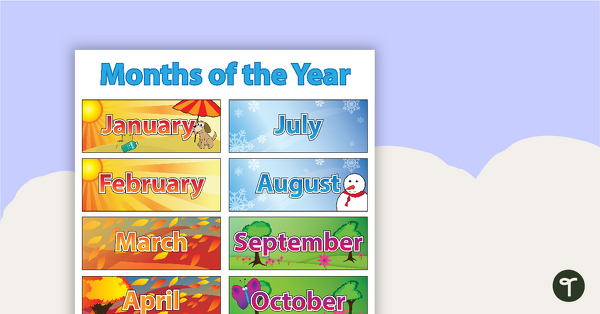 Image of Months of the Year Poster - Southern Hemipshere - No Christmas