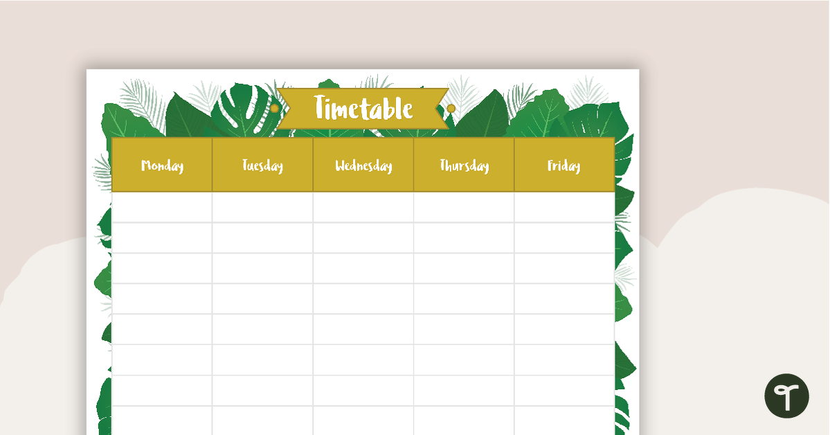 Lush Leaves White - Weekly Timetable teaching resource