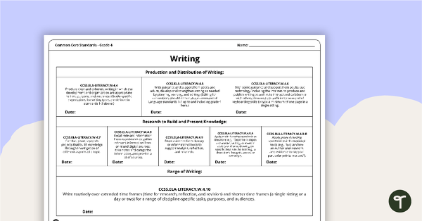 Common Core State Standards Progression Trackers - Grade 4 - Writing teaching resource