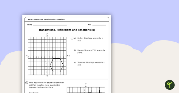 Location and Transformation Worksheets - Year 6 teaching resource
