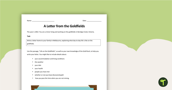 A Letter from the Goldfields - Writing Task teaching resource