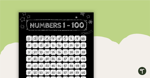 Go to Funky Chalkboard BW - Numbers 1 to 100 Chart teaching resource