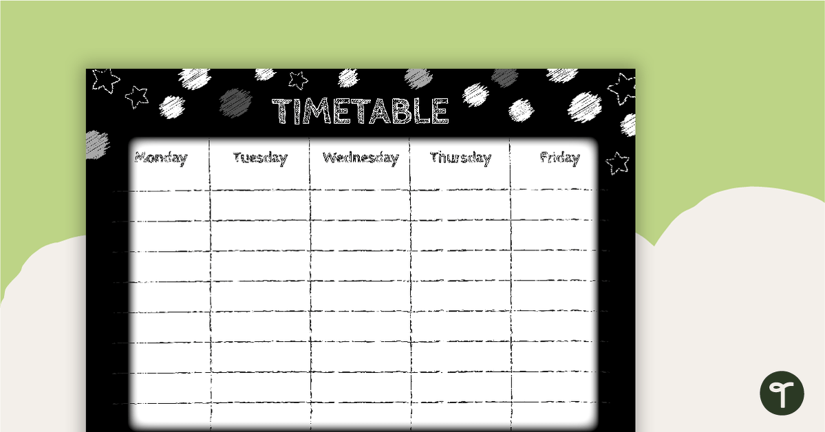 Funky Chalkboard BW - Weekly Timetable teaching resource