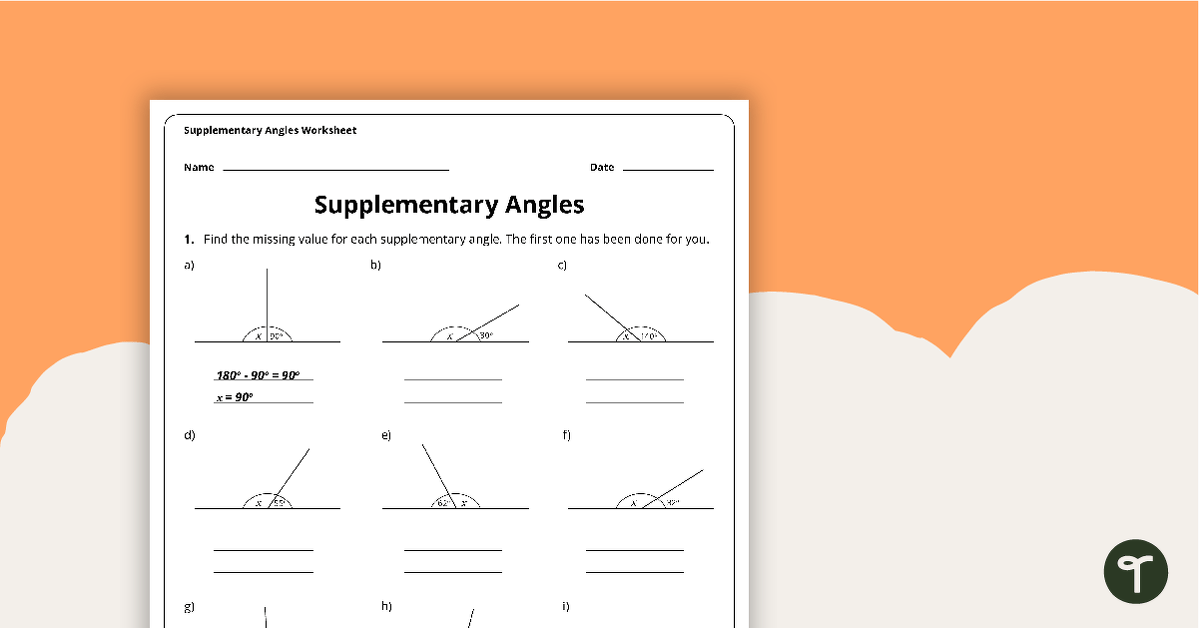 Supplementary Angles – 4th Grade Math Worksheet teaching resource