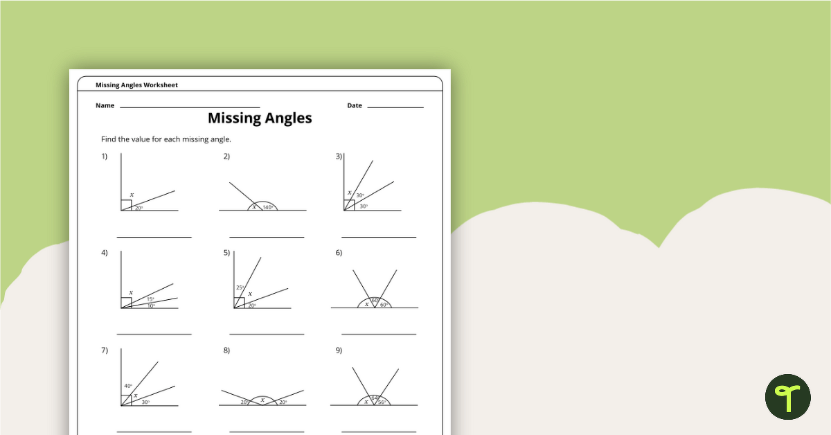 Missing Angles – 4th Grade Math Worksheet teaching resource