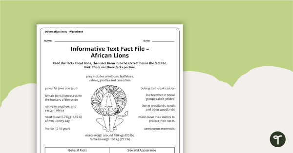 Go to Informative Texts Writing Tasks - Fact Files and Scaffolding Sheet teaching resource