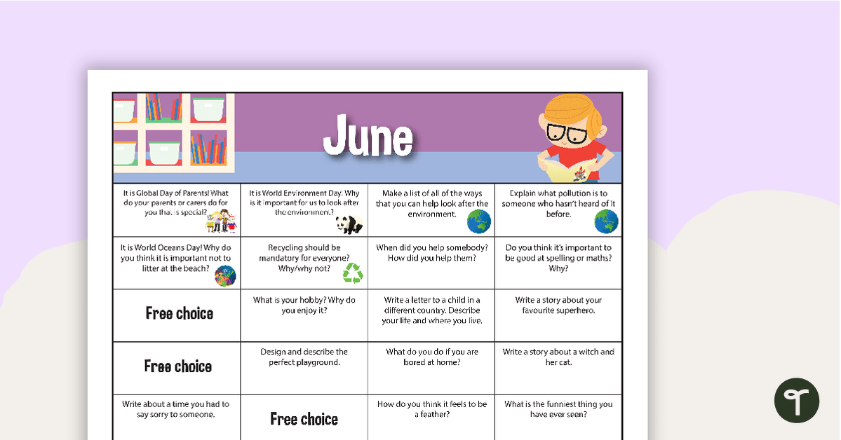June Writing Prompts - Lower Primary teaching resource