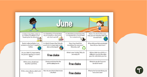 June Writing Prompts - Lower Elementary teaching resource