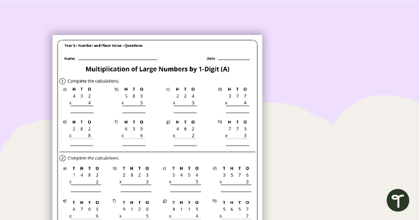 Number and Place Value Worksheets - Year 5 teaching resource