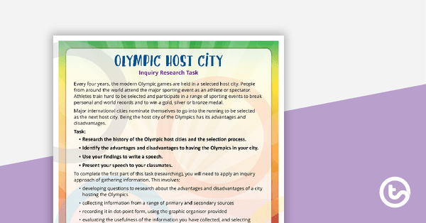 Preview image for Olympic Host City Inquiry Task – Worksheet - teaching resource