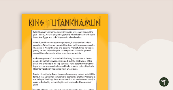 Go to King Tutankhamun - Comprehension Task teaching resource