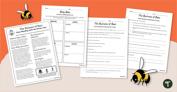 Go to Reading Worksheets - The Business of Bees (5th Grade) teaching resource