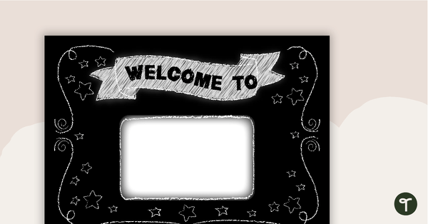Go to Funky Chalkboard BW - Welcome Sign and Name Tags teaching resource