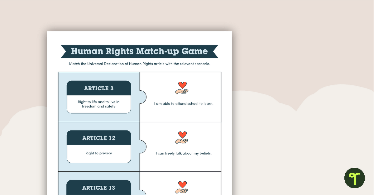 Human Rights Match-Up Activity teaching resource
