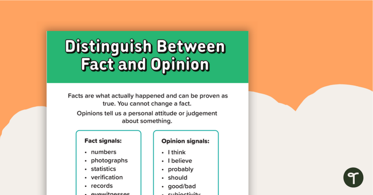 Distinguish Between Fact and Opinion Poster teaching resource