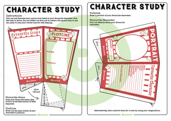 Movie Character Study 3D Popcorn Box Template teaching resource