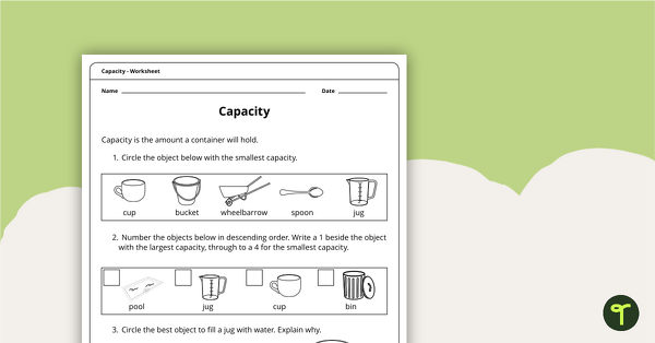 Preview image for Capacity Worksheet - teaching resource