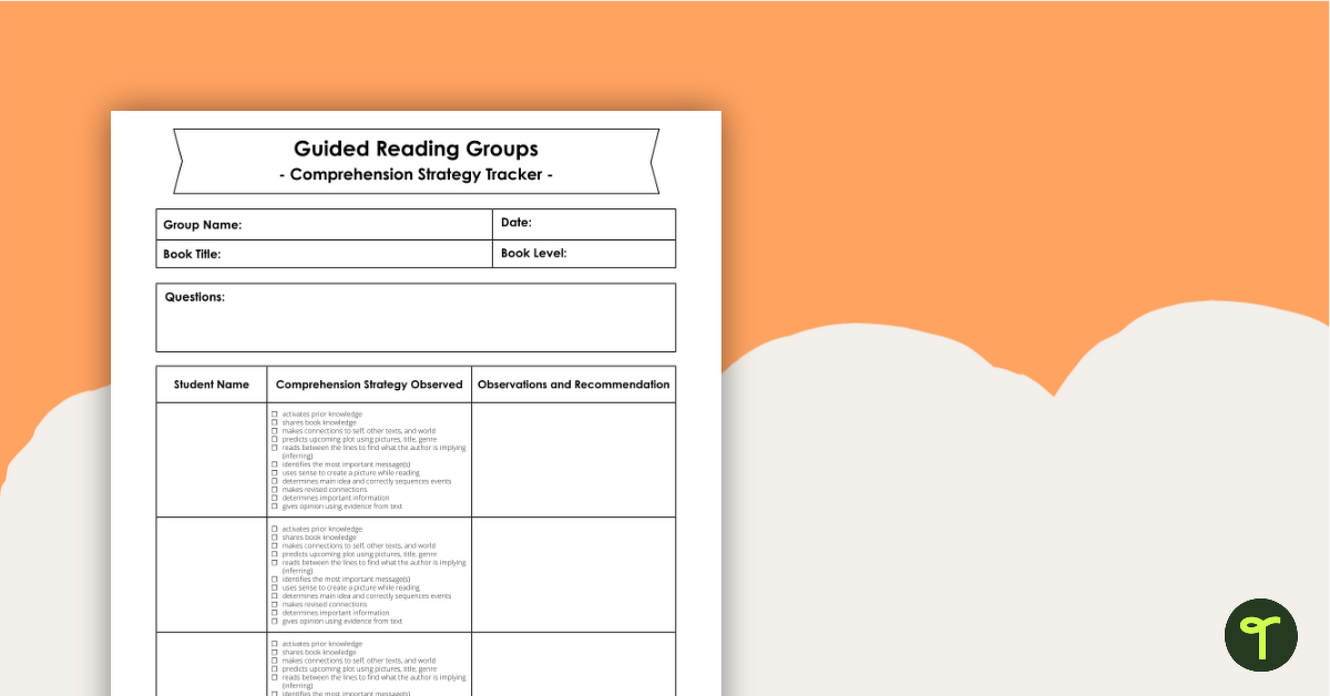 Guided Reading Groups - Comprehension Strategy Tracker teaching resource