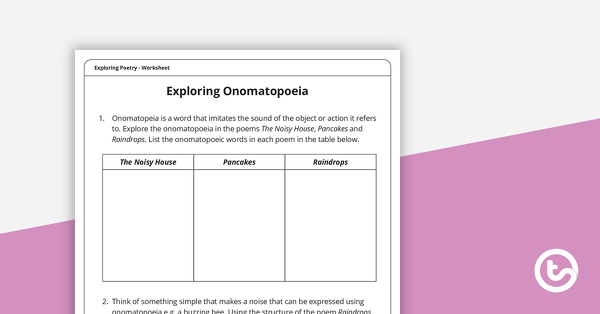 exploring poetry worksheet onomatopoeia teach starter