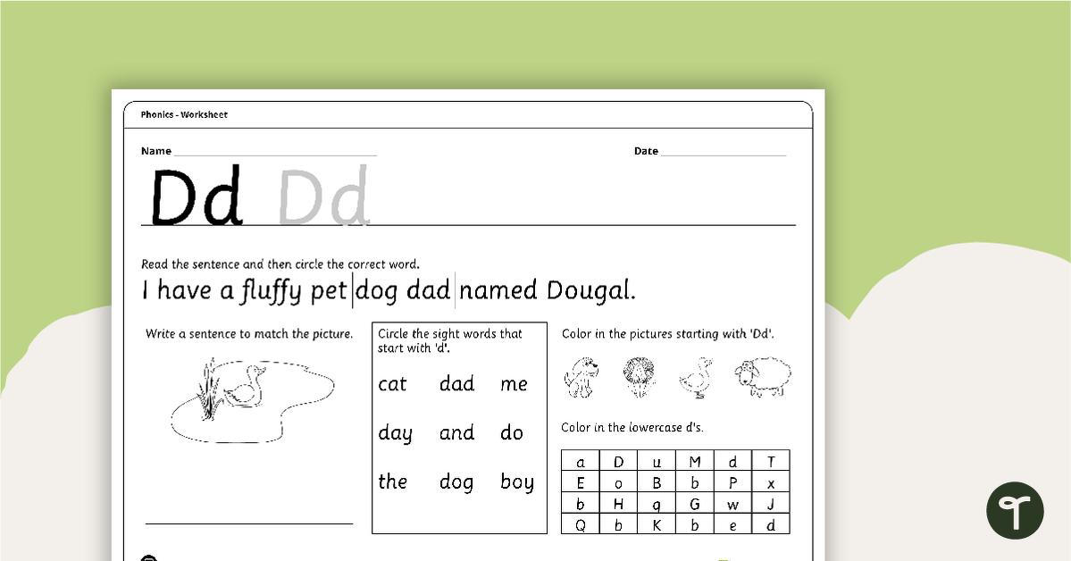 Letter Dd - Alphabet Worksheet teaching resource